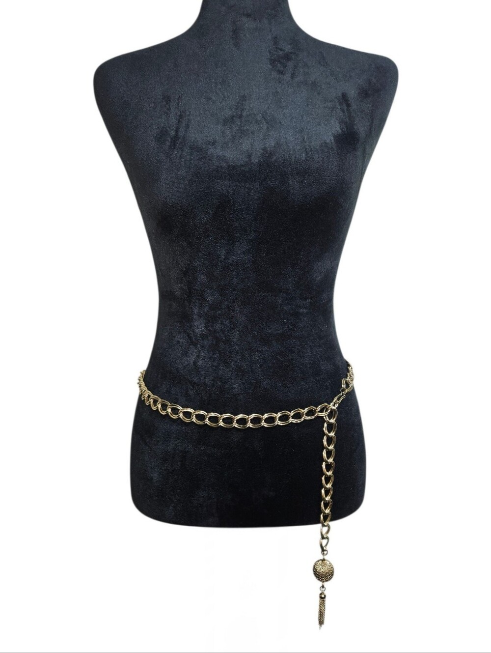 Vintage Y2K Gold Chain Link Statement Waist Belt with Tassel Charm One Size